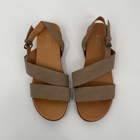 Market & Spruce Carlla Asymmetric sandal taupe tan shoe strappy flat brown new 6 - Picture 4 of 6
